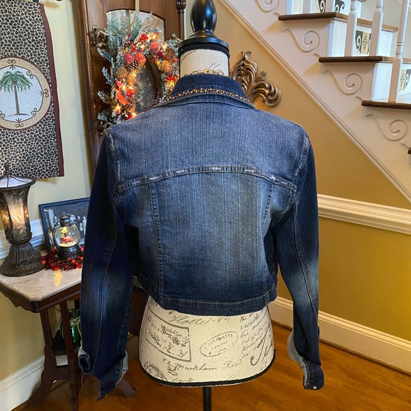 Cropped gold Rhinestone Denim Jacket - Picture 4 of 12